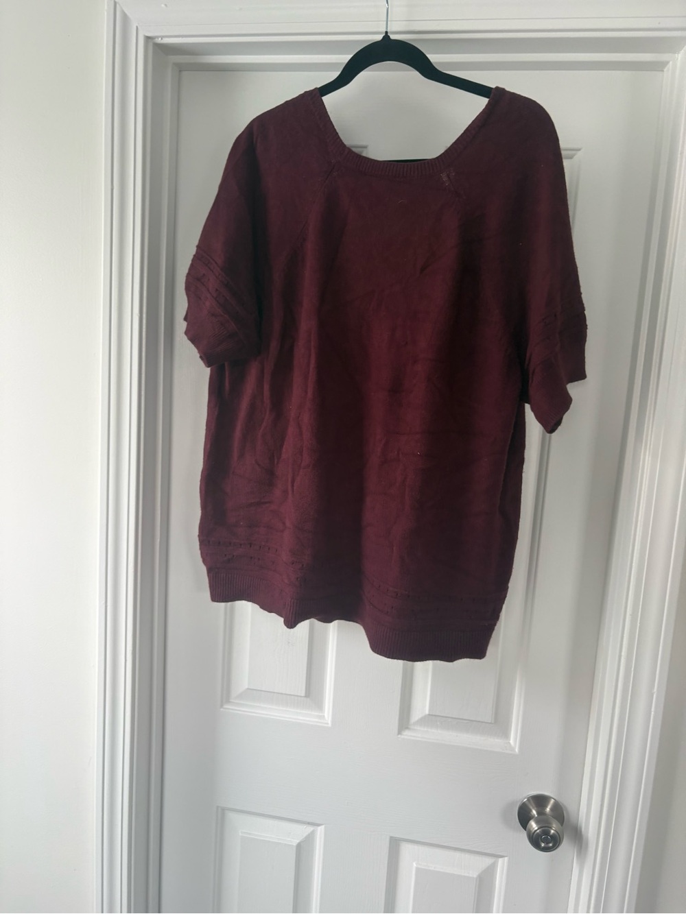 Lane Bryant Maroon V-Neck Short-Sleeve Knit Sweater